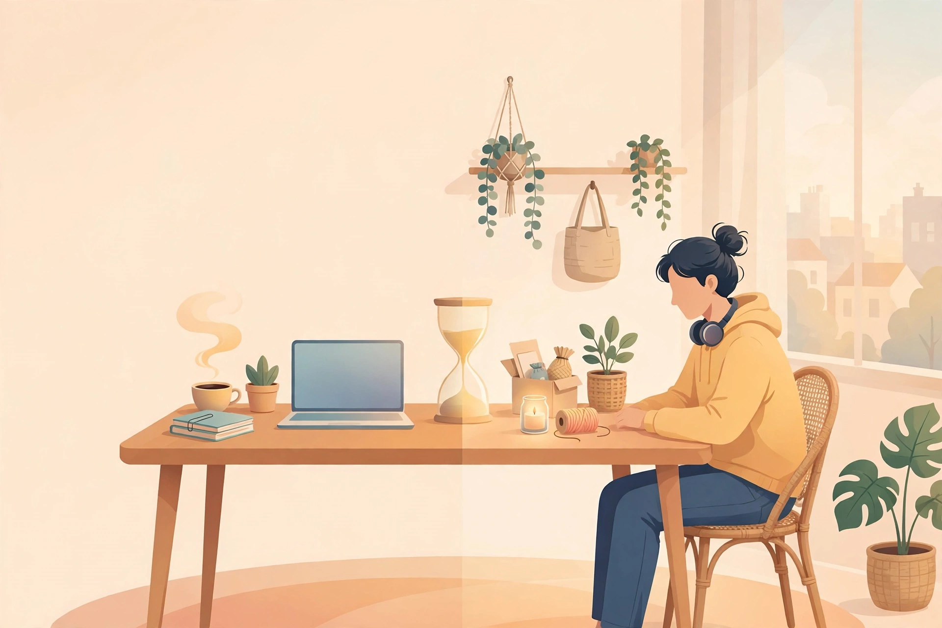 Pekerja kantoran mengatur jadwal proyek sampingan di laptop dan kalender mingguan